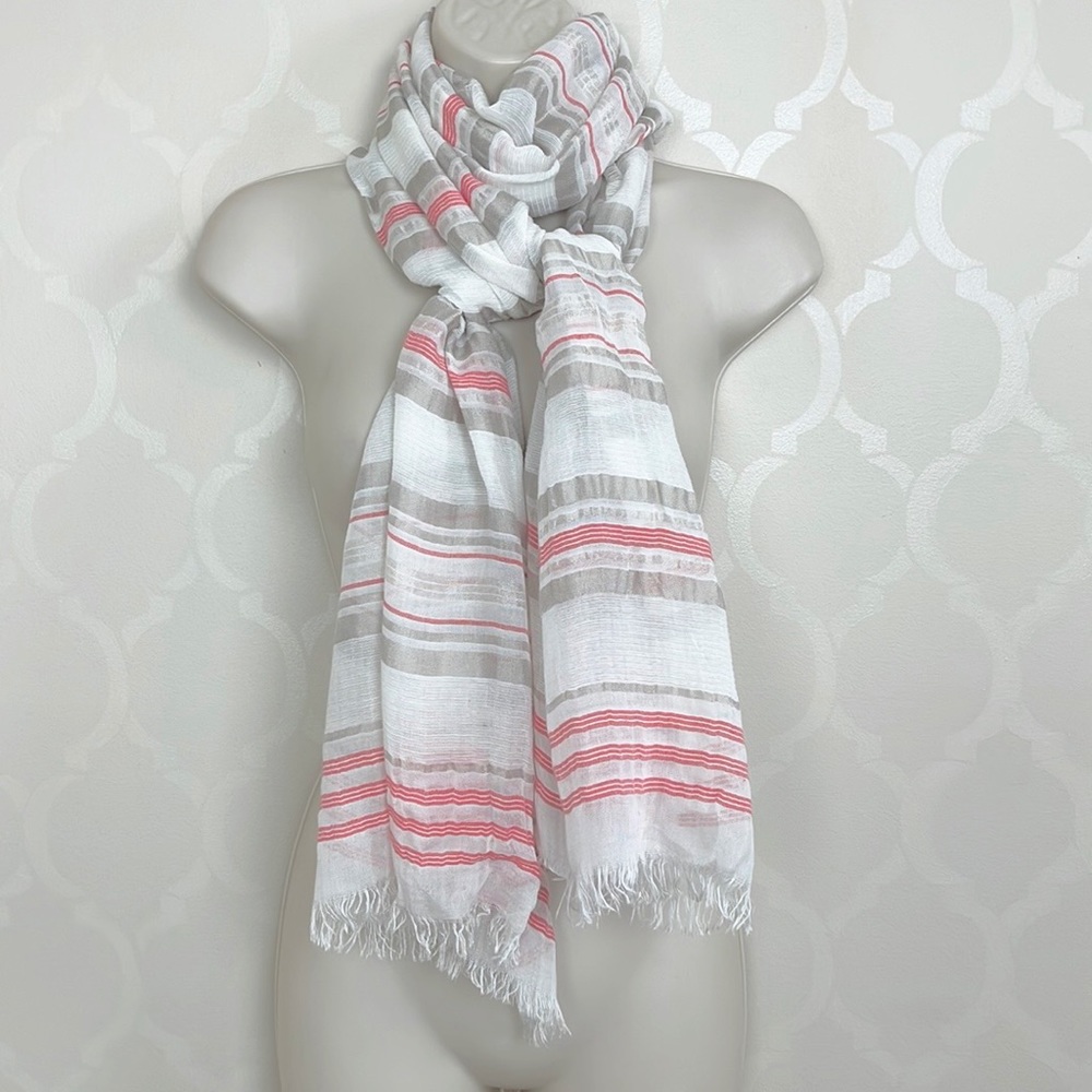 CALVIN KLEIN ORANGE & TAUPE STRIPED SCARF